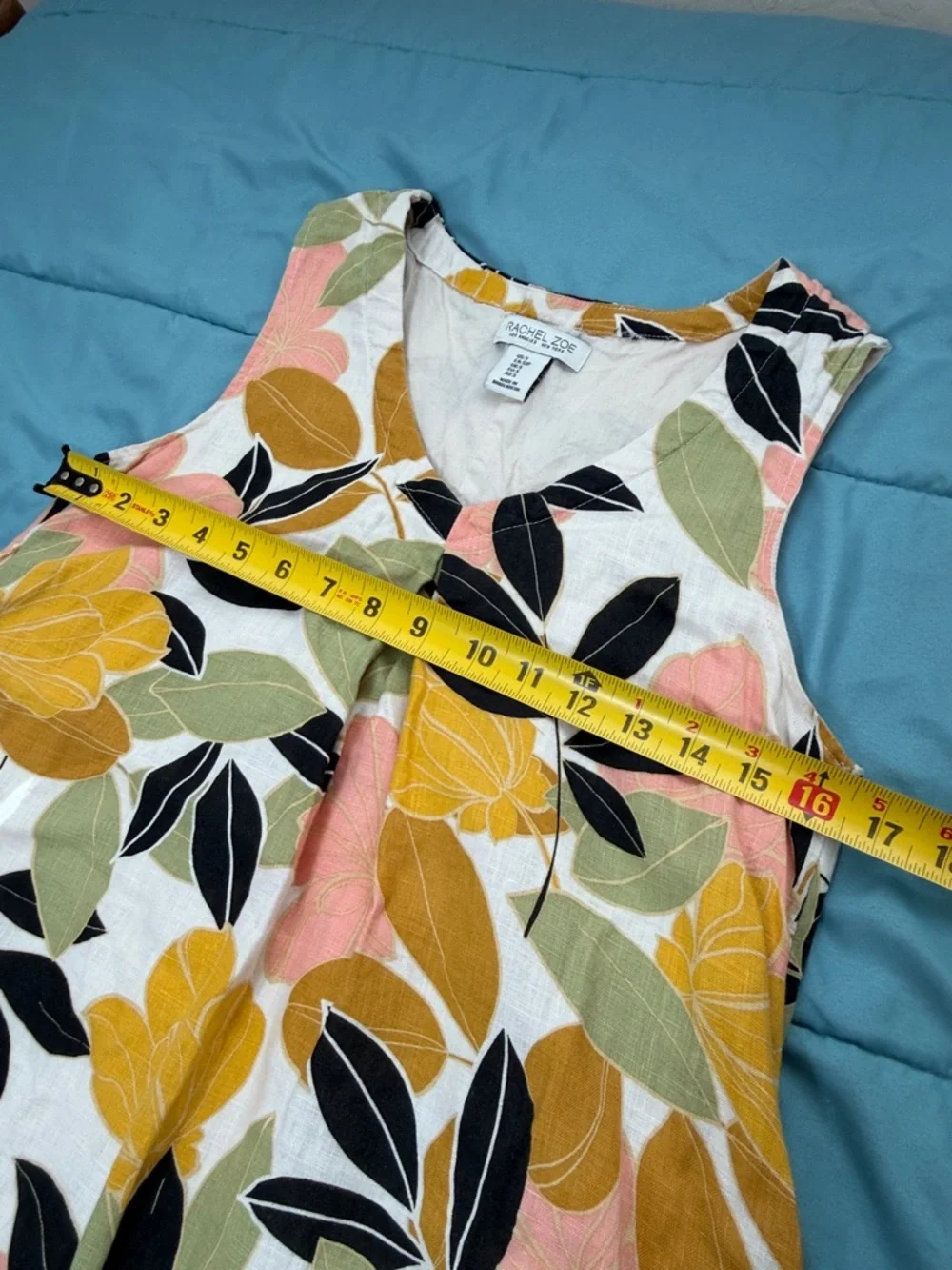 Rachel Zoe Linen Floral V Neck Sleeveless Trapeze Dress Vibrant pockets size S - Picture 12 of 14